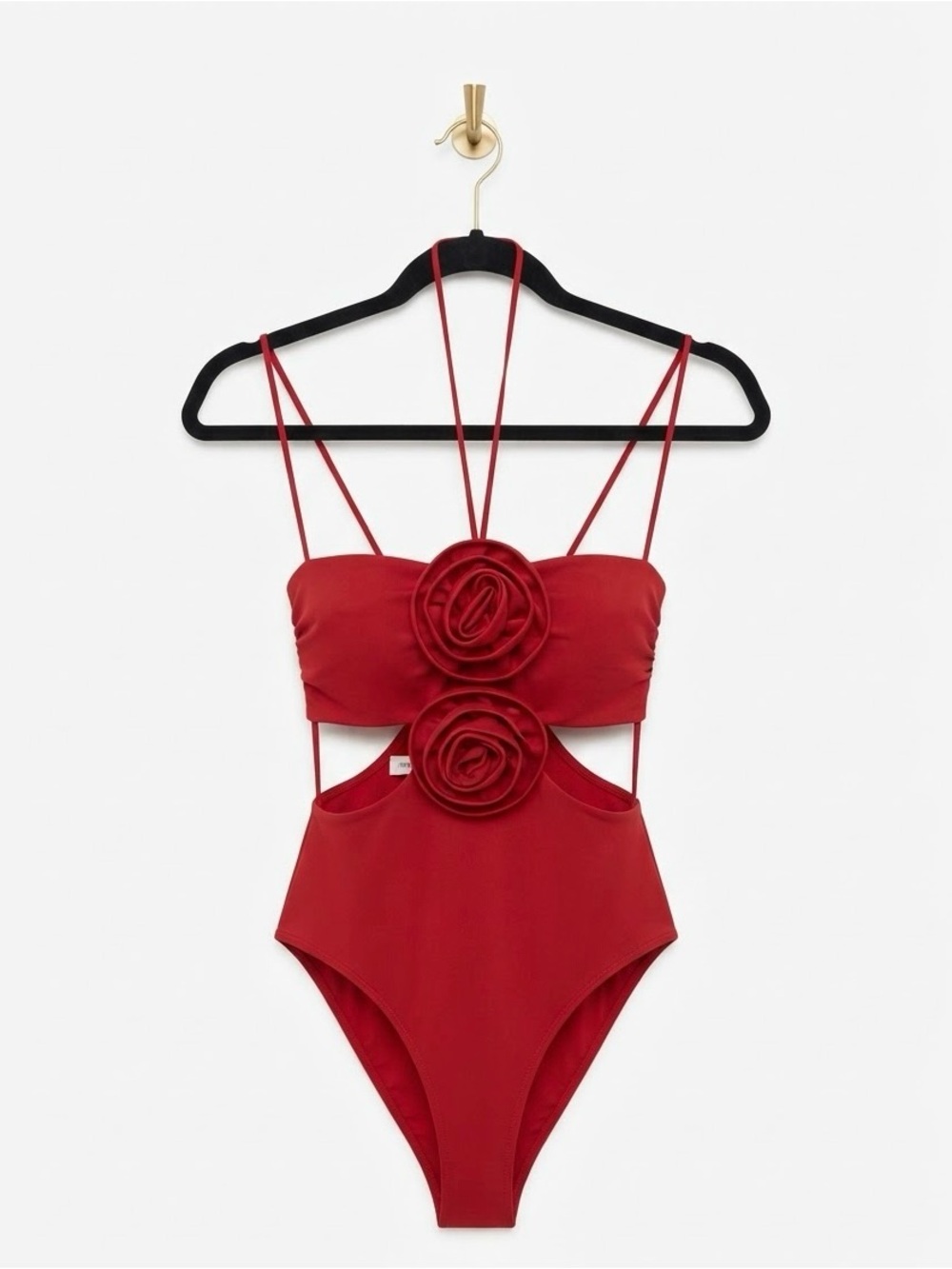 Zara Red One-Piece Swimsuit with Rosette Detail